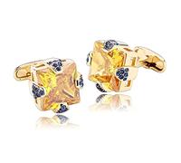 Banemi Cufflinks for Men, Cufflinks for Men Acciaio inossidabile quadrato giallo per camicie Tuxedo Negozio 1.6X1.6CM, cristallo, Zirconia cubica