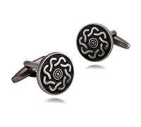 Banemi Gemelli da matrimonio, gemelli neri per camicia, in acciaio inox, rotondi, con logo floreale, set per cena di Natale, 1,7 x 1,7 cm, Acciaio inossidabile, Nessuna pietra preziosa