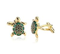 Banemi Gemelli da sposa per matrimonio, da uomo, in acciaio inox, con tartaruga, colore oro, verde, regalo per sposo, 2 x 1,8 cm, Oro, acciaio inossidabile, Nessuna pietra preziosa