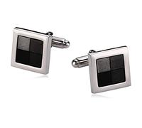 Banemi Gemelli da uomo per camicie da sposa, gemelli quadrati in acciaio inox argento nero gemelli da matrimonio regali per lo sposo 1,5 x 1,5 cm