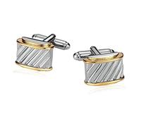 Banemi Gemelli da uomo vintage, gemelli da uomo in acciaio inox, rettangolari, linee angolate, argento, oro, regalo aziendale, 1,5 x 1,3 cm