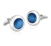Banemi Gemelli per camicia da uomo, gemelli da uomo in acciaio inox, rotondi, colore argento, blu, regalo per la festa del papà, 1,8 x 1,8 cm