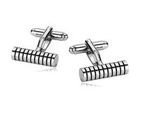 Banemi Gemelli per camicia, da uomo, gemelli per camicie in acciaio inox, strisce cilindriche argento nero, gemelli da uomo regalo per uomo, 2 x 0,6 cm