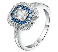 Banemi Prosilver - Anello per proposta di matrimonio, da donna, con zirconi quadrati, regalo di compleanno, misura 52 (16,6-62) (19,7), Cristallo, Zirconie sintetico