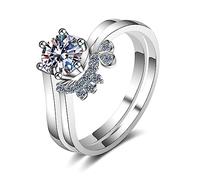 Banemi Set di anelli in argento da donna, anello semplice, attacco a 6 rapporti con moissanite 0,8 carati, argento 925, misura 54 (17,2)