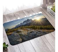 Banemi Zerbino Quadri, Tappeto Ingresso Esterno Verde Marrone Blu Montagna del Sole 60X90cm Decorazioni per la Casa