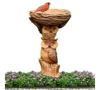 Bañera Para Pájaros De Jardín - De Resina Con Diseño De Búho Impermeable | Bebedero Decorativo Resistente Al Sol Para Patio Exterior