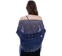 BANETTETA Scialli da notte stellata e impacchi per abiti da sera, matrimoni, sciarpa lucida per abbigliamento formale da donna, C. stelle blu navy/argento, Large