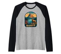 Banff Alberta Montagna Paesaggio Illustrazione Lago Art Maglia con Maniche Raglan