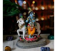 BangBangDa Statua di idolo indiano del Signore Krishna - 14,5 cm H Dio indù Krishna Murit per il tempio domestico Puja Diwali Regalo per uomo indiano donna amico Mandir altare Pooja articolo