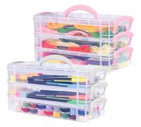 Bangbobi Organizer per Penne, Scatola di smistamento impilabile per cancelleria, Materiale Scolastico con Manici, Design Trasparente per scrivania o armadietto Artigianale
