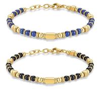 Bangbobi Set di 2 Braccialetti con Perle, Ossidiana, Occhio di Tigre, Turchese, Quarzo Rosa, Braccialetto da Donna, Gioielli Regalo