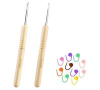 Bangbobi Set Uncinetti Manico in Legno, 2 Pezzi Uncinetti 3mm-3,5mm per Principianti - Uncinetti ergonomici con Segnapunti, Regalo Perfetto per Maglieria Fai da Te Filato Uncinetto
