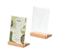 Bangbobi Supporto da Tavolo A4 con Base in Legno - Supporto pubblicitario in Acrilico a Forma di L da 2 Pezzi per Matrimoni, ristoranti, uffici e Bar - Espositore per Etichette dei Prezzi (21x31 cm)