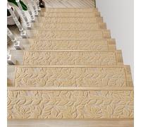 BangDon Tappeto per scale resistente, morbido, testurizzato, lavabile in lavatrice, 26 x 75 cm, per scale, per casa, facile da installare, con fondo antiscivolo (beige, 1,15 pezzi)