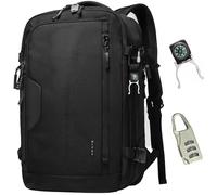 BANGE Zaino da viaggio, zaino a mano, resistente, impermeabile, espandibile + lucchetto a combinazione, bussola per laptop da 15,6 pollici, 40 l, per uomini e donne, borraccia, valigia, viaggi, nero