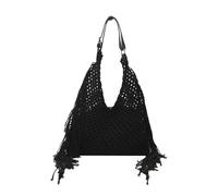 BANGHA Borsa Paglia,Borsa A Tracolla In Paglia Borse a tracolla con nappe estive 2025, traforate, intrecciate, for le donne, borse da viaggio di lusso for vacanze in spiaggia(Black)