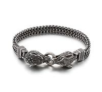 Bangle d'Argento, Braccialetto retrò, Braccialetti amuleti da Donna Maschile Braccialetti Vichinghi Vintage Braccialetti Mitologia Lupo Mito di Talisman pagano, Catena Intrecciata Fatta a
