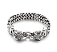 Bangle d'Argento, Braccialetto retrò, Braccialetti amuleti da Donna Maschile Braccialetti Vichinghi Vintage Braccialetti Mitologia Lupo Mito di Talisman pagano, Catena Intrecciata Fatta a