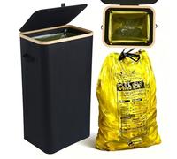 Bangleo Supporto giallo stabile con coperchio, supporto per sacco giallo con clip, pattumiera 70 - 110 litri, contenitore giallo per sacco della spazzatura, per cucina e casa [senza tasca interna