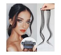 Bangs Hair Long Side Air Bangs, Wavy Curly Clip in Bangs Front Side Bangs for Women Daily Use 2 PCS Set Long Temples Natural Synthetic False Fringe Bangs(Natural black)