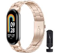 BANGTING Cinturino Acciaio Inossidabile Compatibile con Xiaomi Mi Band 10/9/8, Cinturini Metallo di Ricambio per Mi Band 9 Bracciale (Oro rosa (Tre perle))