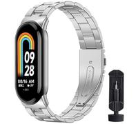 BANGTING Cinturino Acciaio Inossidabile Compatibile con Xiaomi Mi Band 10/9/8, Cinturini Metallo di Ricambio per Mi Band 9 Bracciale (Argento (Tre perle))
