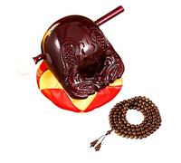 Bangzi Strumento Musicale Legno Del Blocco Tamburo Del Tempio Buddista Cinese, Pesce Di Legno Con Percussione Legno Massiccio Del Mallet Legno, Con 0.8mm 108pcs Buddha Beads Bracelet (Colore : One co