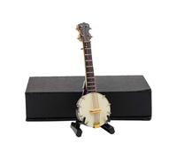 Banjo in miniatura Dselvgvu con supporto e custodia Mini replica di strumento musicale Accessori per casa delle bambole Modello da collezione Orn