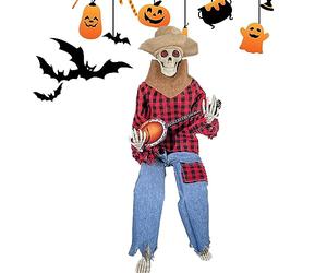 Banjo Scheletro Divertente Animato Duello Banjo Scheletro Cowboy Teschio Statua Halloween Duello Banjo Scheletro Decorazione per Casa Infestata, Giardino, Porta, Terrazza