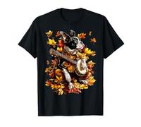 Banjoist Boston Terrier Giocare Banjo Foglie Autunno Cane Maglietta