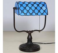 Banker Lamp, Purple Blue Lamp, Stained Glass Table Lamp,Office Study Reading Piano Accent Desk Library Light, Bedroom Bedside Lamp,Zinc Alloy Base,Pull Chain Switch,B