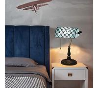 Banker Table Lamp Vintage Table Light Colored Crystal Beads with Aluminum Alloy Base for Study Bedroom Bedside,-V,E27,(27Cm*39Cm),Blue