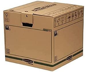 Bankers Box 5 Scatole trasloco SmoothMove XL robuste, scatole cartone FastFold da 85L, scatole a doppio spessore resistenti con maniglie, 40,5 x 45,5 x 45,5 cm, Confezione da 5