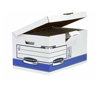 Bankers Box Maxi - Scatola con coperchio ribaltabile con sistema FastFold FSC, confezione da 10, colore: Bianco/Blu