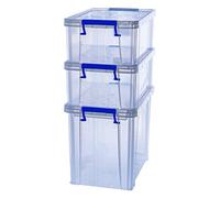 Bankers Box Prostore 3 scatole porta oggetti in plastica con coperchio, 2x10 litri + 1x18,5 litri, impilabili, scatole per armadio super resistenti, contenitori plastica trasparente, 3 unità