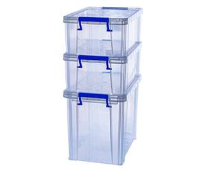 Bankers Box Prostore 3 scatole porta oggetti in plastica con coperchio, 2x10 litri + 1x18,5 litri, impilabili, scatole per armadio super resistenti, contenitori plastica trasparente, 3 unità