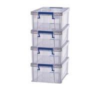 Bankers Box Prostore 4 scatole portaoggetti in plastica con coperchio, 10 litri, impilabile, scatole per armadio super resistenti, dimensioni 14x34x21.5 cm, contenitori plastica trasparente, 4 unità