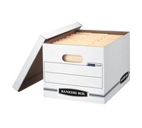 Bankers Box, STOR/FILE, Confezione da 12 scatole portaoggetti per documenti, montaggio standard, coperchio sollevabile, lettera/legale, bianco/blu