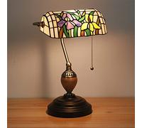 Bankers Desk Lamps 10 inch Stained Glass Flowers Vintage Table Lamp for Workplaces Bedroom, Study, 16 Inches High with Zipper Switch,F