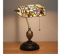 Bankers Desk Lamps 10 inch Stained Glass Flowers Vintage Table Lamp for Workplaces Bedroom, Study, 16 Inches High with Zipper Switch,E