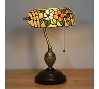 Bankers Desk Lamps 10 inch Stained Glass Flowers Vintage Table Lamp for Workplaces Bedroom, Study, 16 Inches High with Zipper Switch,B