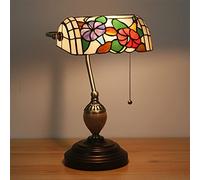 Bankers Desk Lamps 10 inch Stained Glass Flowers Vintage Table Lamp for Workplaces Bedroom, Study, 16 Inches High with Zipper Switch,D
