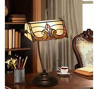 Bankers Lamp Green Stained Glass Desk Lamp, Lamp,Vintage Table Lamp with Alloy Base Antique Crystal Beads Bedside Reading Lamp for Living Room Bedroom Office Home Decoration,J