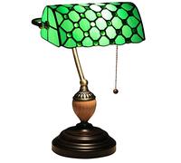 Bankers Lamp Green Stained Glass Desk Lamp, Lamp,Vintage Table Lamp with Alloy Base Antique Crystal Beads Bedside Reading Lamp for Living Room Bedroom Office Home Decoration,G