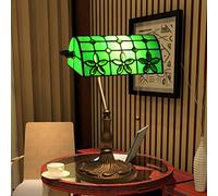 Bankers Lamp Green Stained Glass Desk Lamp, Lamp,Vintage Table Lamp with Alloy Base Antique Crystal Beads Bedside Reading Lamp for Living Room Bedroom Office Home Decoration,D