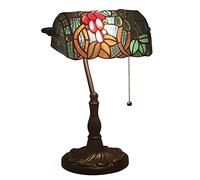 Bankers Lamp Green Stained Glass Desk Lamp, Lamp,Vintage Table Lamp with Alloy Base Antique Crystal Beads Bedside Reading Lamp for Living Room Bedroom Office Home Decoration,Q