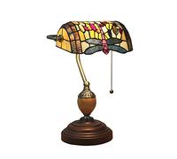 Bankers Lamp Stained Glass Shade Dragonfly Table Or Desk Lamp Vintage Look Victorian Style Accent Decor,Nightstand Living Room Bedroom Handmade Gift,Alloy Base