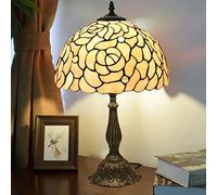 Bankers Lamp,Stained Glass White Beige Rose Table Or Desk Piano Light, Girl Lover Bedroom Bedside Dresser Lamp,Vintage Look Colorful Accent Decor Alloy Base,Table Lamp