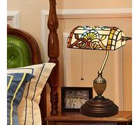 Bankers Table Lamp Green Stained Glass Shade Bedside Lamp Desk Lamp Reading Light for Living Room Bedroom,Antique Alloy Base,Baroque a